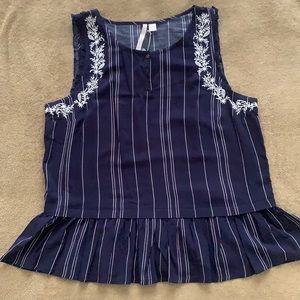 Navy and White Sleeveless Blouse - NWT